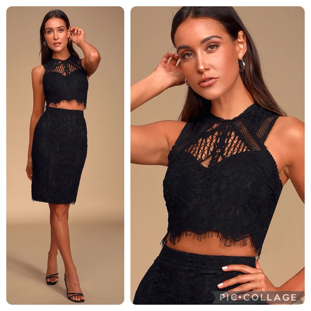 NWT Lulu’s “Alliss” Black Lace Sleeveless Crop Top